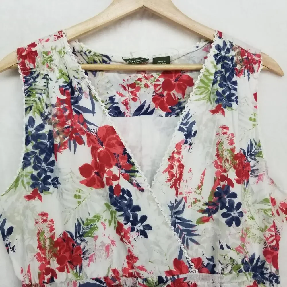 Eddie Bauer Sleeveless Dress Womens 8‎ White Red Blue Green Floral 100% Cotton - Picture 4 of 13